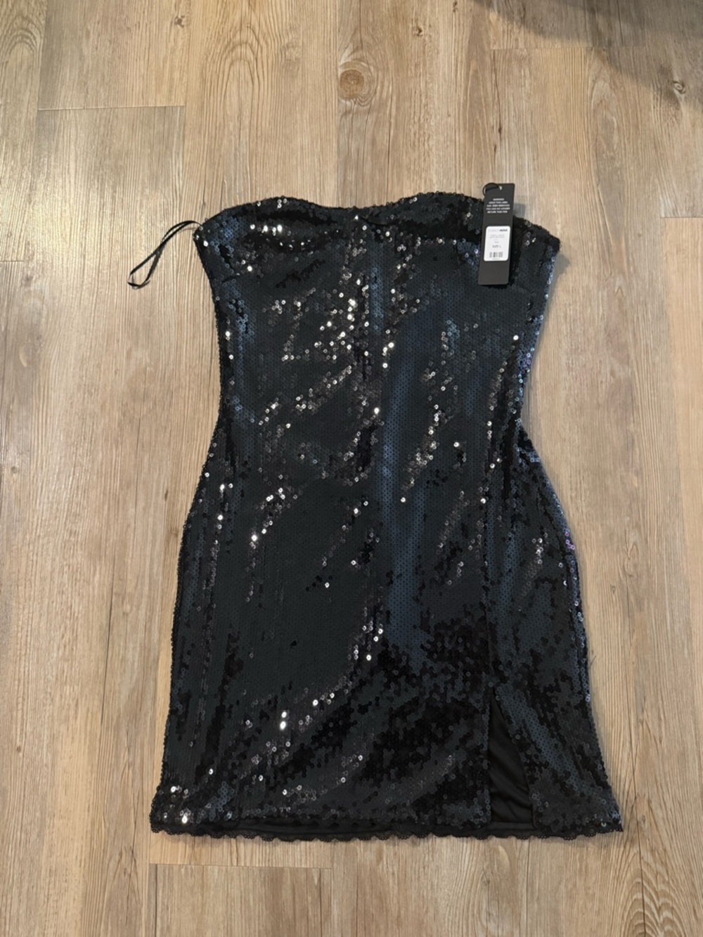 Fashion Nova Black Sequin Strapless Mini Dress